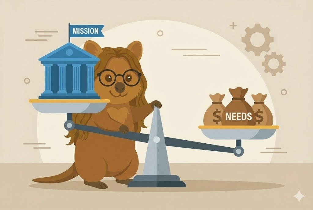 Quokka balancing mission vs needs on a scale