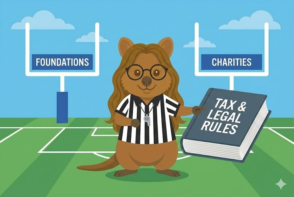 Quokka referee on a field with rulebook