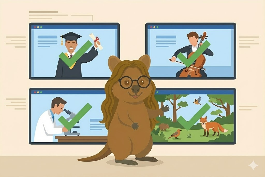 Quokka pointing to a wall of evidence results